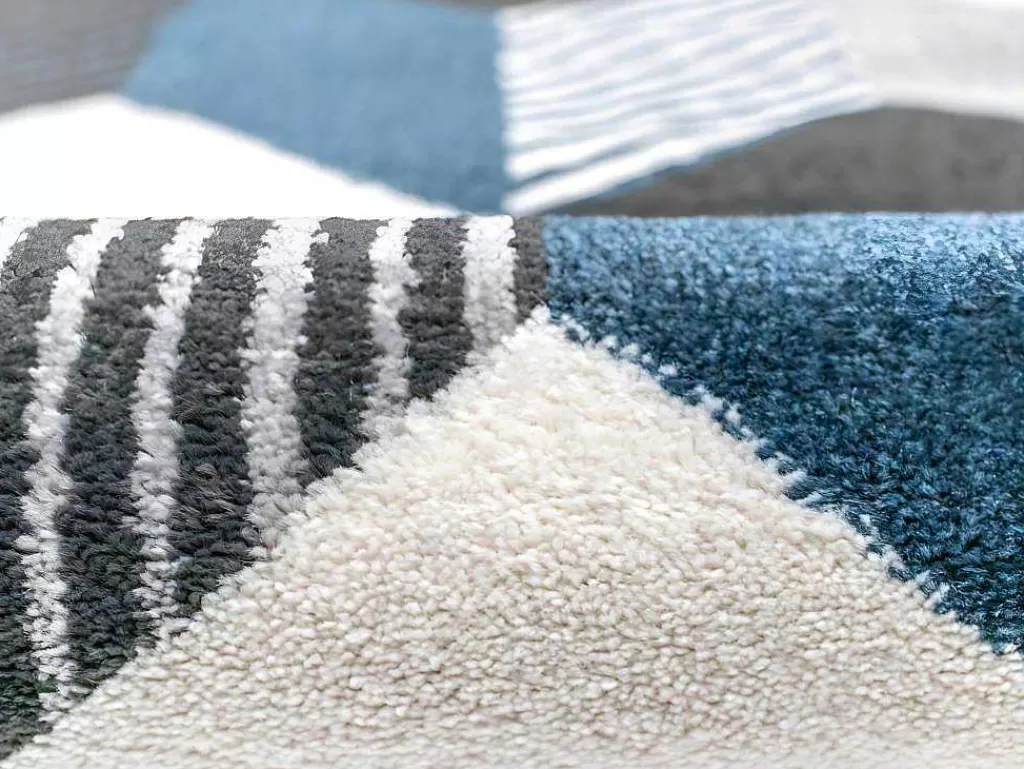 Tapete Escandinavo*OZAIA Tapete Geometrico 160 X 230 Cm Em Polipropileno Cinza, Branco E Azul - Carrio