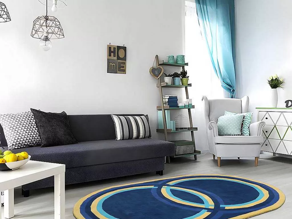 Tapete De Sala*OZAIA Tapete Oval Em La Tufada A Mão De 150 X 230 Cm Cor Azul-Marinho - Komiza