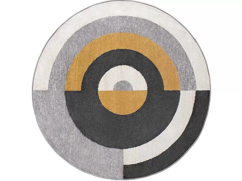 Tapete De Sala*OZAIA Tapete Redondo Estilo Design Motivos Geometricos De D. 160 Cm Cor Cinza E Ocre - Alborg