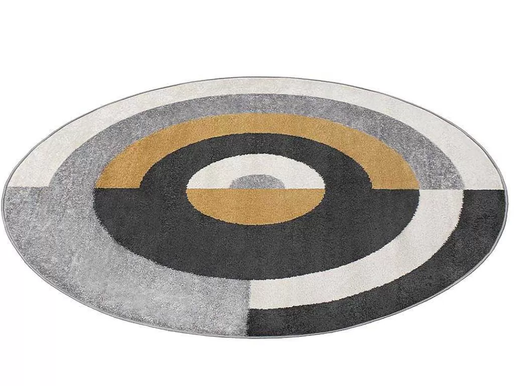Tapete De Sala*OZAIA Tapete Redondo Estilo Design Motivos Geometricos De D. 160 Cm Cor Cinza E Ocre - Alborg