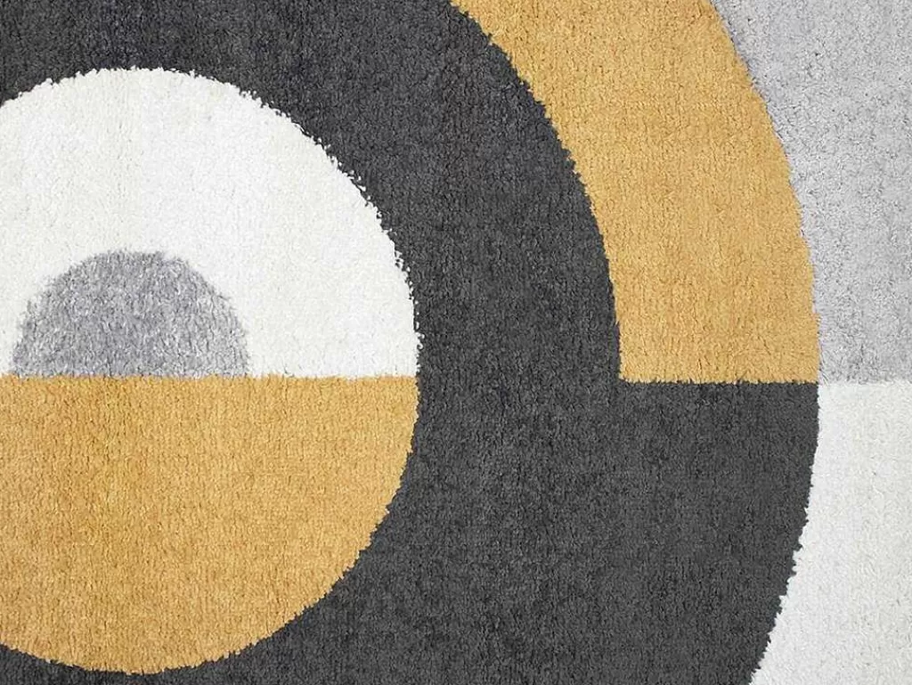 Tapete De Sala*OZAIA Tapete Redondo Estilo Design Motivos Geometricos De D. 160 Cm Cor Cinza E Ocre - Alborg