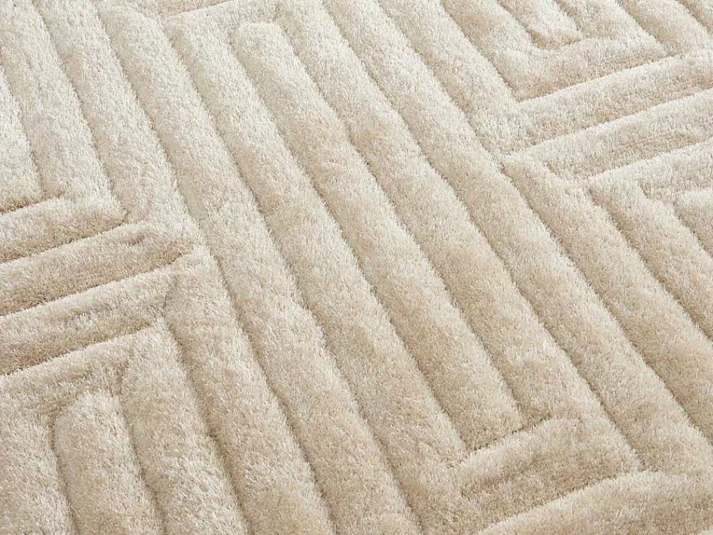 Tapete De Sala*OZAIA Tapete Shaggy De Pelo Comprido Com Relevo 160X230 Cm Branco-Sujo - Maze