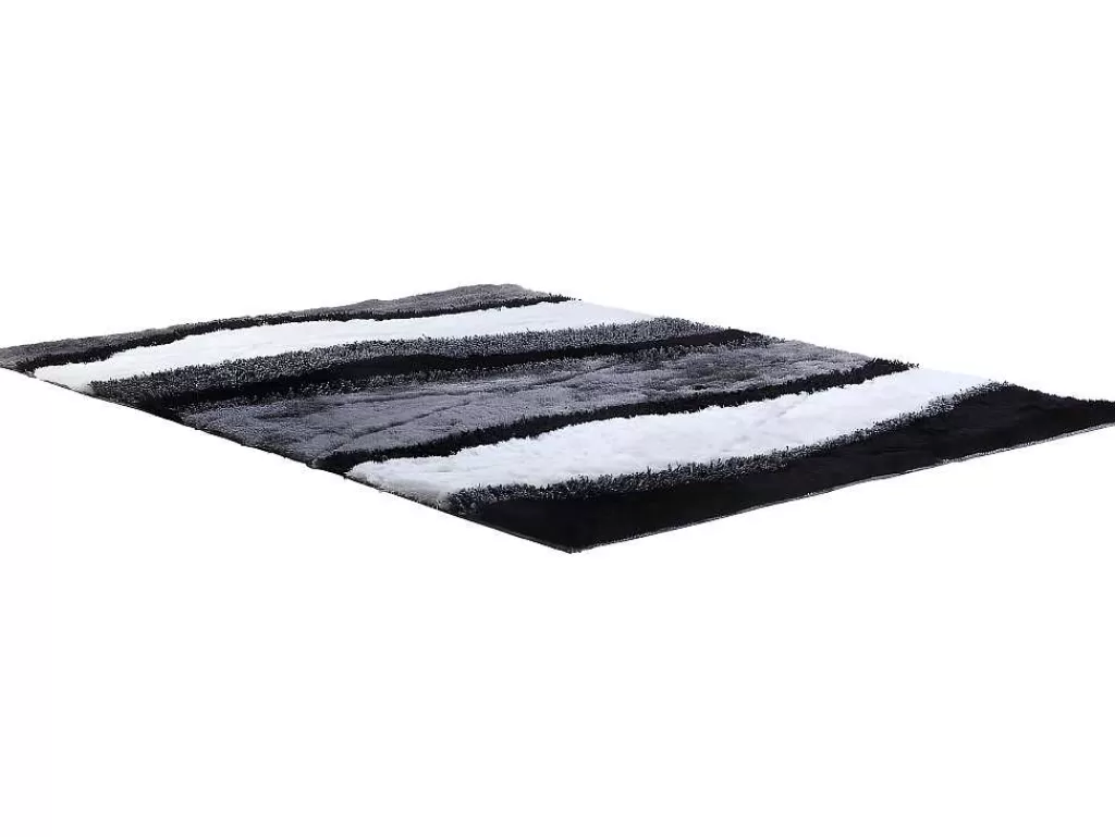 Promoções Decoração*OZAIA Tapete Shaggy Ecume - Poliester Tufado A Mão - Preto E Branco - 160*230 Cm