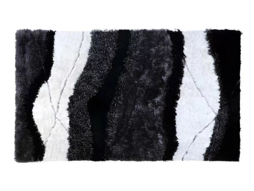 Promoções Decoração*OZAIA Tapete Shaggy Ecume - Poliester Tufado A Mão - Preto E Branco - 200*290 Cm