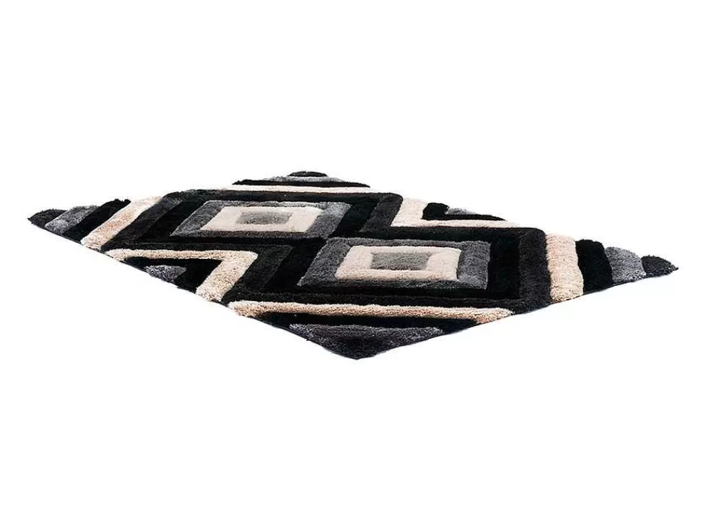Tapete De Sala*OZAIA Tapete Shaggy Efeito 3D Sablier - Poliester - Cinza, Preto E Branco - 140X200 Cm