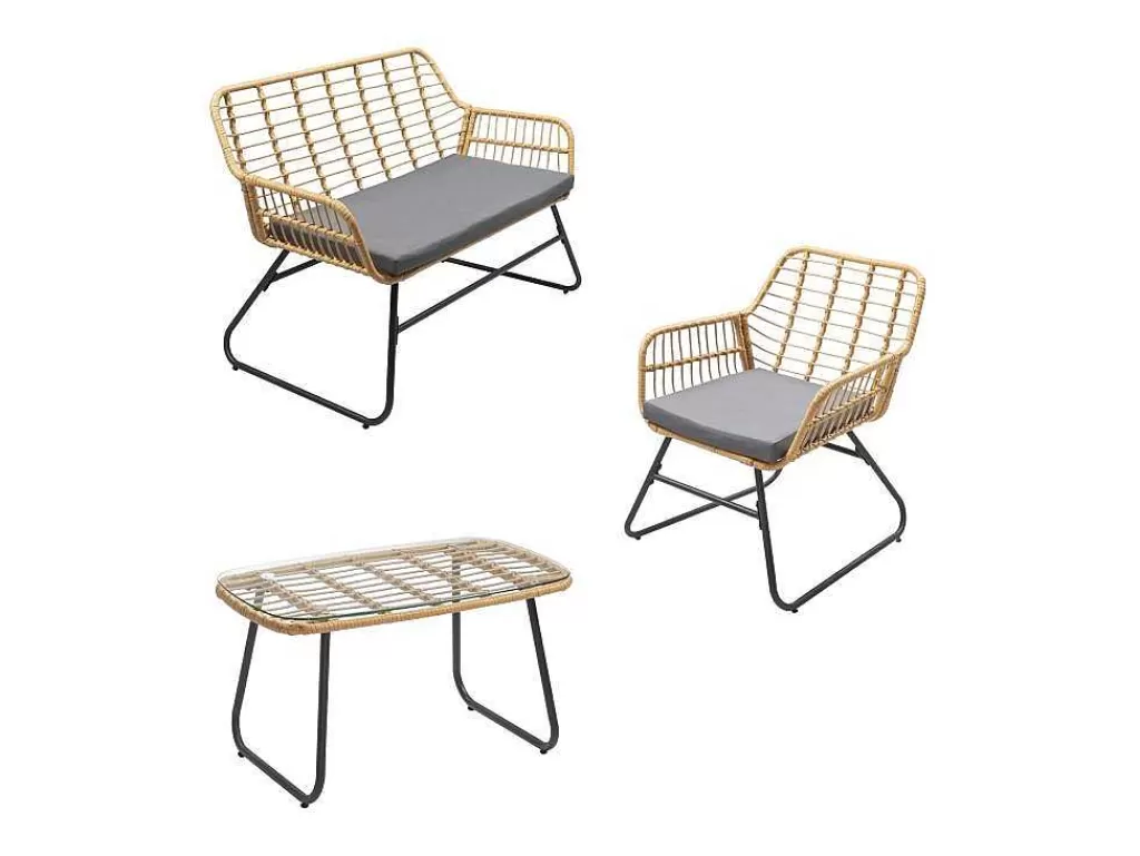 Conjunto Relax De Jardim*Happy Garden Tiga Mobiliário De Jardim Conjunto Em Resina Tecida 4 Assentos - Almofadas Cinzentas