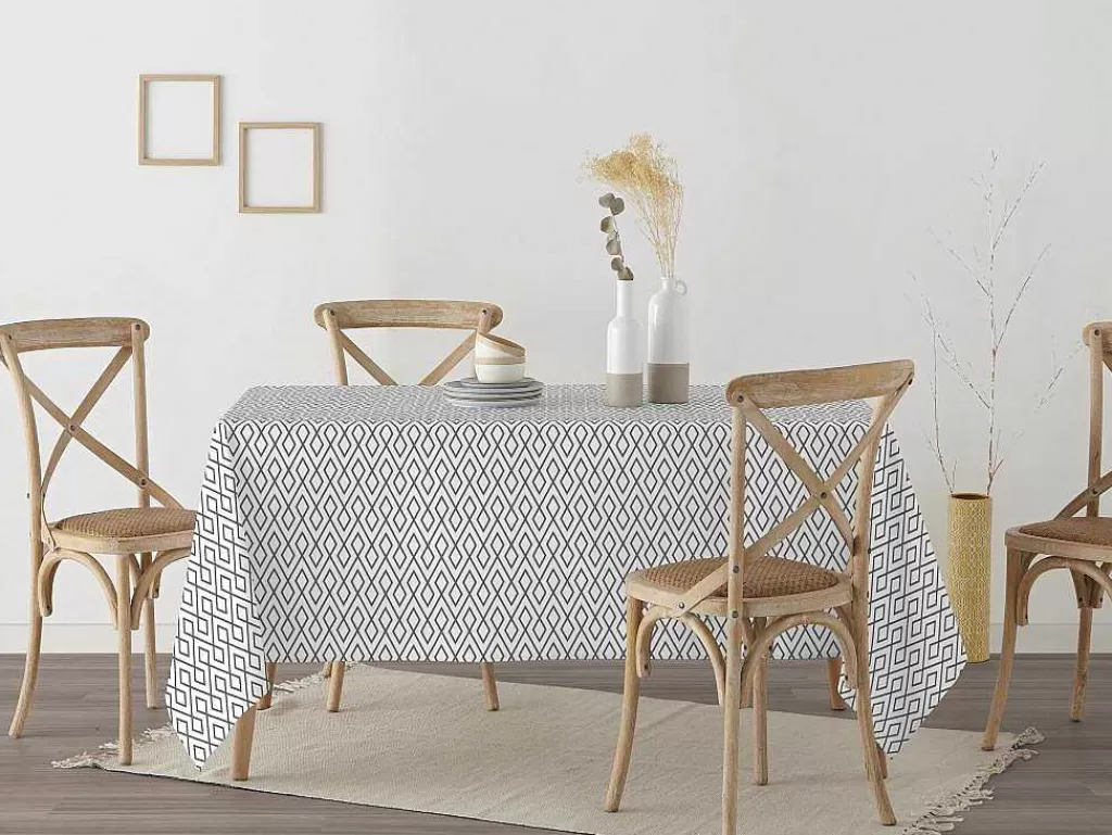 Têxteis De Mesa*Purline Toalha De Mesa 100% Algodao Resistente A Nodoas Com Desenho Geometrico Cinzento
