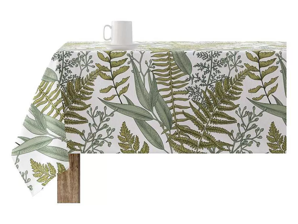 Têxteis De Mesa*Purline Toalha De Mesa Resistente As Manchas 100% Algodao Motivos Vegetais Em Tons De Verde