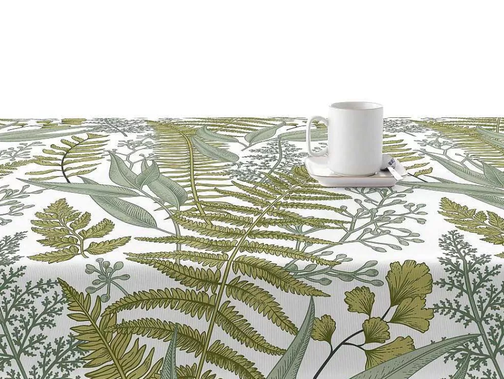 Têxteis De Mesa*Purline Toalha De Mesa Resistente As Manchas 100% Algodao Motivos Vegetais Em Tons De Verde
