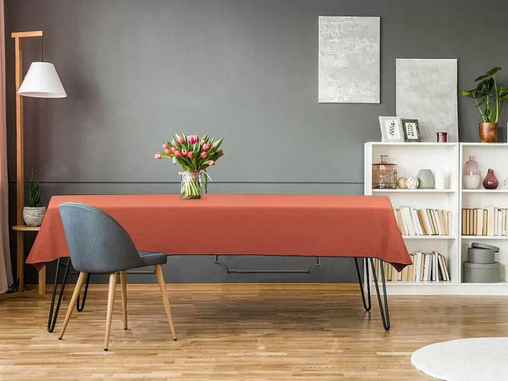 Têxteis De Mesa*OZAIA Toalha Em Algodao E Linha Com Borda Preta 170 X 300 Cm Terracota - Borina