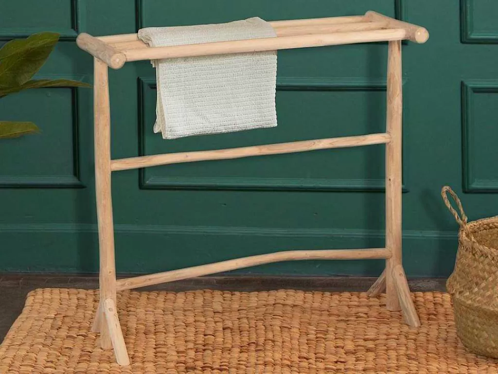 Acessórios De Casa De Banho*Vente-unique Toalheiro Com Pés Em Madeira De Teca Macica C. 80 Cm X L. 29 Cm X A. 75 Cm - Fodna
