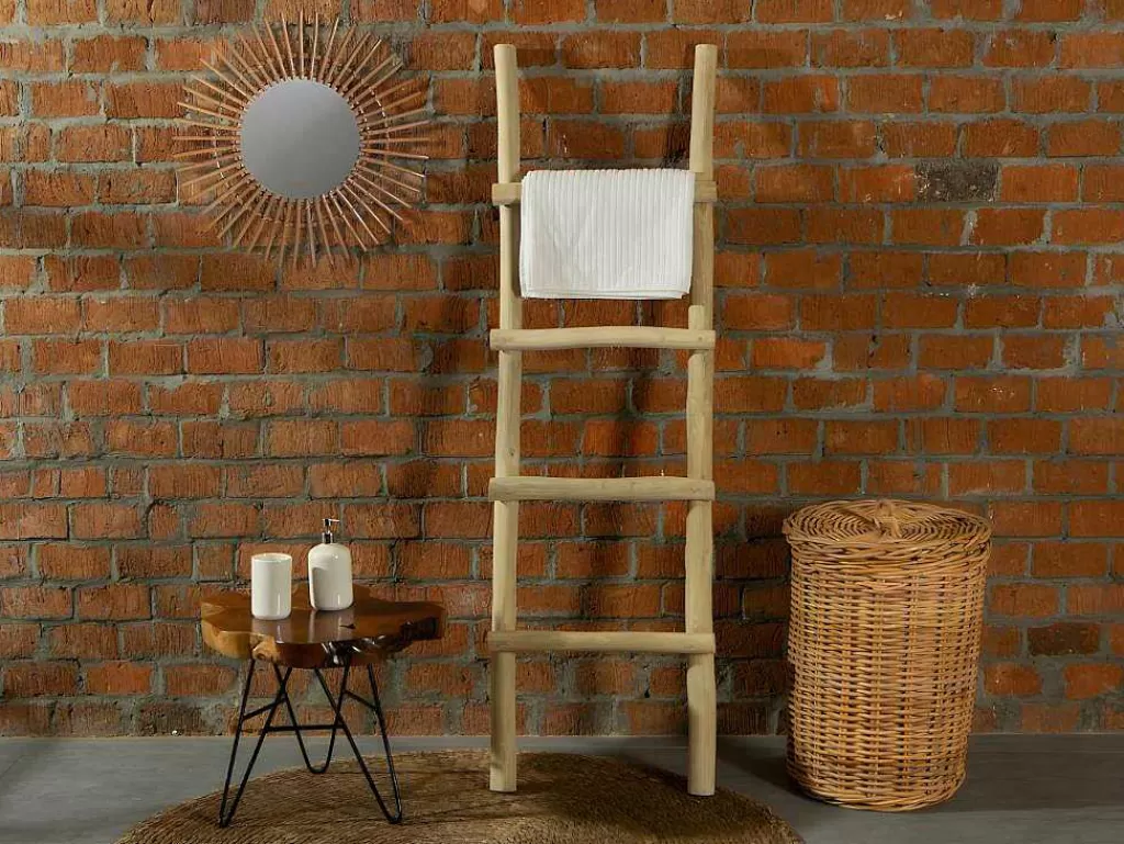 Acessórios De Casa De Banho*Vente-unique Toalheiro Escada Em Teca Macica Com 4 Barras Cor Natural - Fodna
