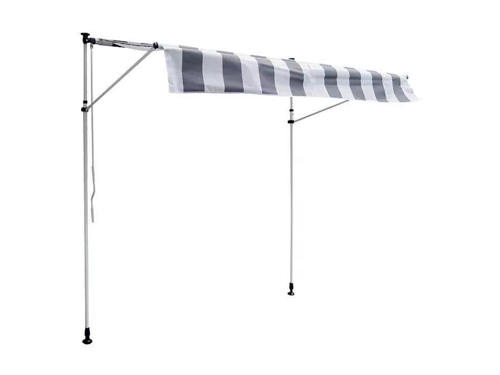 Toldo E Persiana De Exterior*Happy Garden Toldo De Varanda Chene 2 1,2M - Tecido Listrado Branco/Cinzento E Moldura Branca