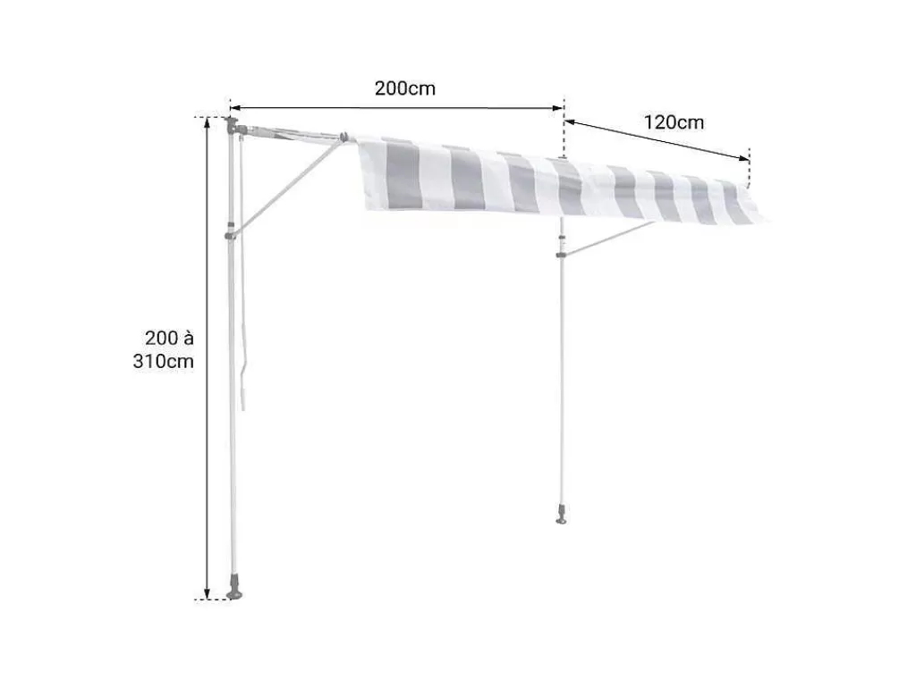 Toldo E Persiana De Exterior*Happy Garden Toldo De Varanda Chene 2 1,2M - Tecido Listrado Branco/Cinzento E Moldura Branca