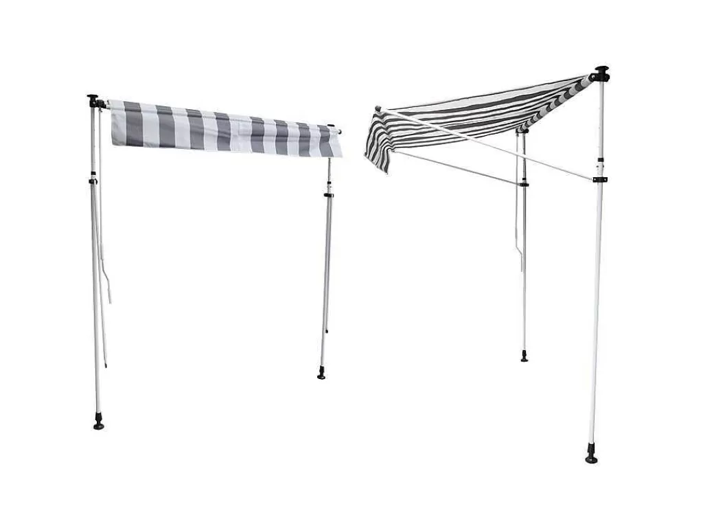 Toldo E Persiana De Exterior*Happy Garden Toldo De Varanda Chene 3 1,2M - Tecido Riscado Branco/Cinzento E Moldura Branca