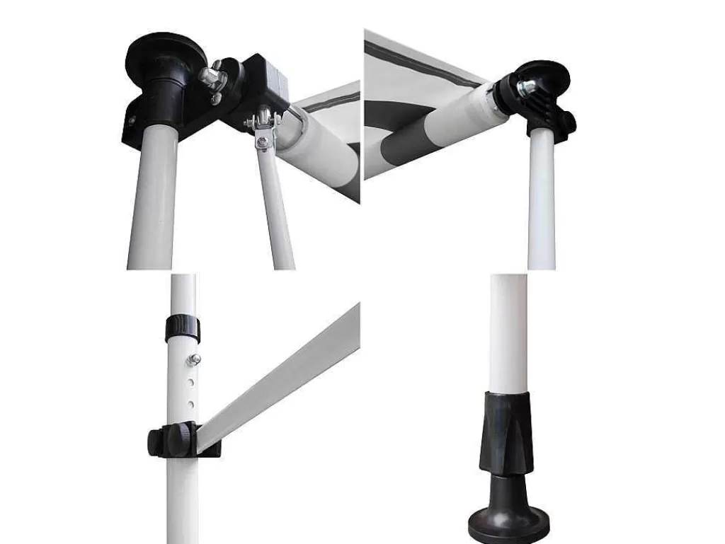 Toldo E Persiana De Exterior*Happy Garden Toldo De Varanda Chene 3 1,2M - Tecido Riscado Branco/Cinzento E Moldura Branca
