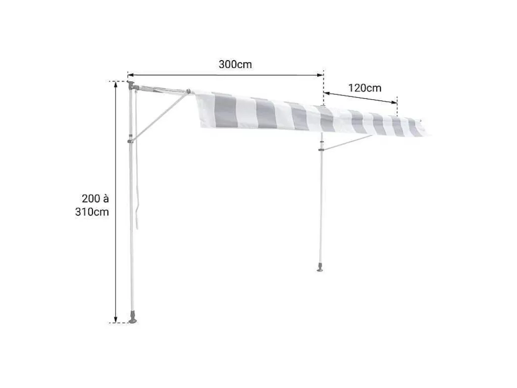 Toldo E Persiana De Exterior*Happy Garden Toldo De Varanda Chene 3 1,2M - Tecido Riscado Branco/Cinzento E Moldura Branca