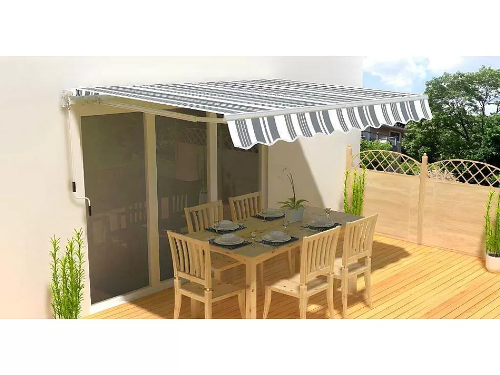 Toldo E Persiana De Exterior*Vente-unique Toldo Retratil Manual Paleas 3,95 X 2,5 M - Cinza E Branco