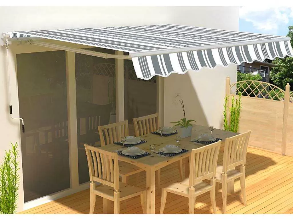 Toldo E Persiana De Exterior*Vente-unique Toldo Retratil Manual Paleas 3,95 X 2,5 M - Cinza E Branco