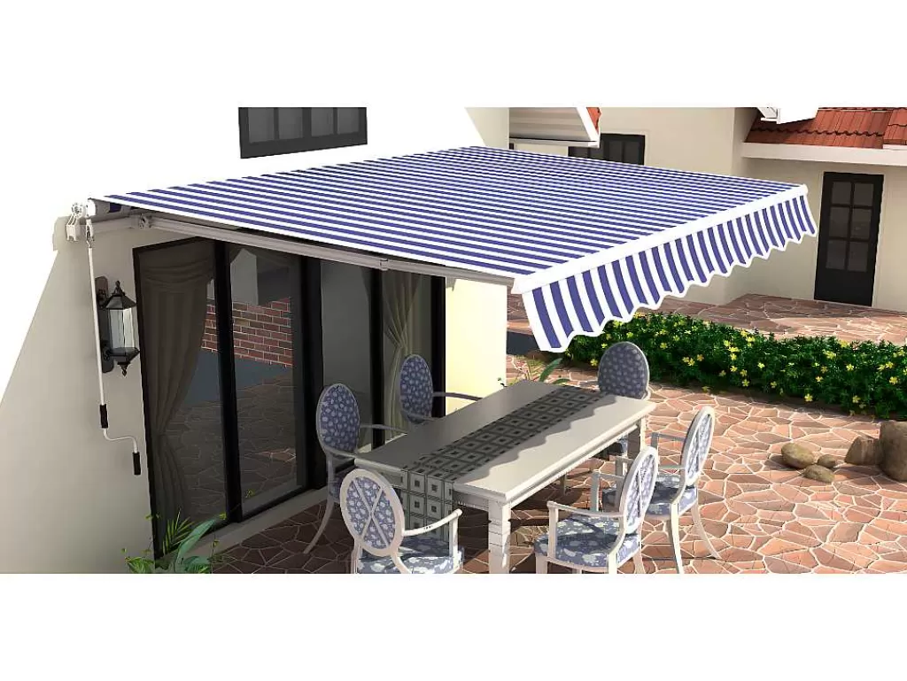 Toldo E Persiana De Exterior*Vente-unique Toldo Retratil Manual Paleas 3,95 X 2,5 M - Cinza E Branco