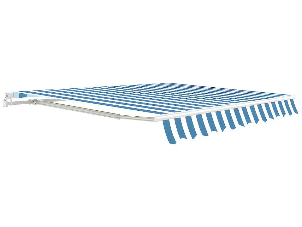 Toldo E Persiana De Exterior*Vente-unique Toldo Retratil Manual Paleas 3,95 X 2,5 M - Verde Azulado E Branco