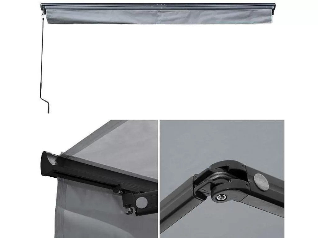 Toldo E Persiana De Exterior*Happy Garden Toldo Saule 2,95 2,5M Com Semi-Canopia - Tecido Cinzento E Estrutura Cinzenta