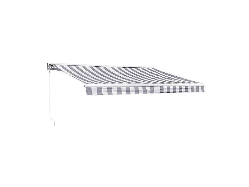 Toldo E Persiana De Exterior*Happy Garden Toldo Saule 3,5 3M Com Semi-Canopy - Tecido Branco/Cinzento Riscado E Estrutura Branca