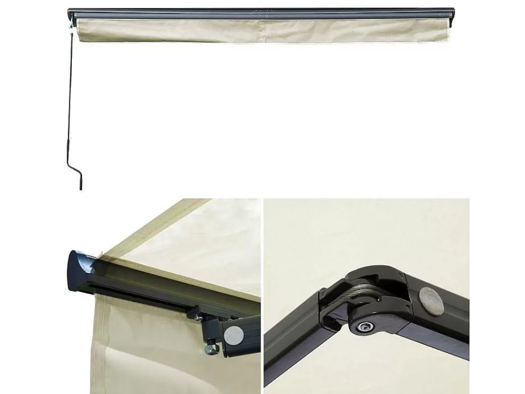 Toldo E Persiana De Exterior*Happy Garden Toldo Saule 3,95 3M Com Semi-Canopia - Tecido Bege E Estrutura Cinzenta