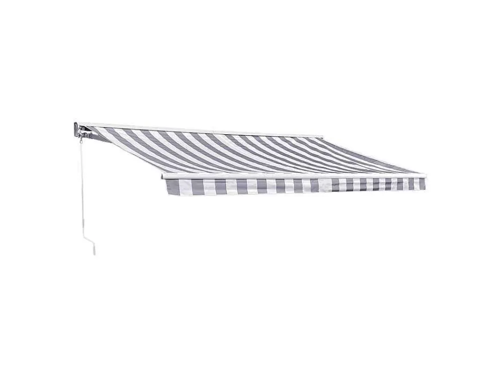 Toldo E Persiana De Exterior*Happy Garden Toldo Saule 3,95 3M Com Semi-Canopy - Tecido Branco/Cinzento Riscado E Estrutura Branca