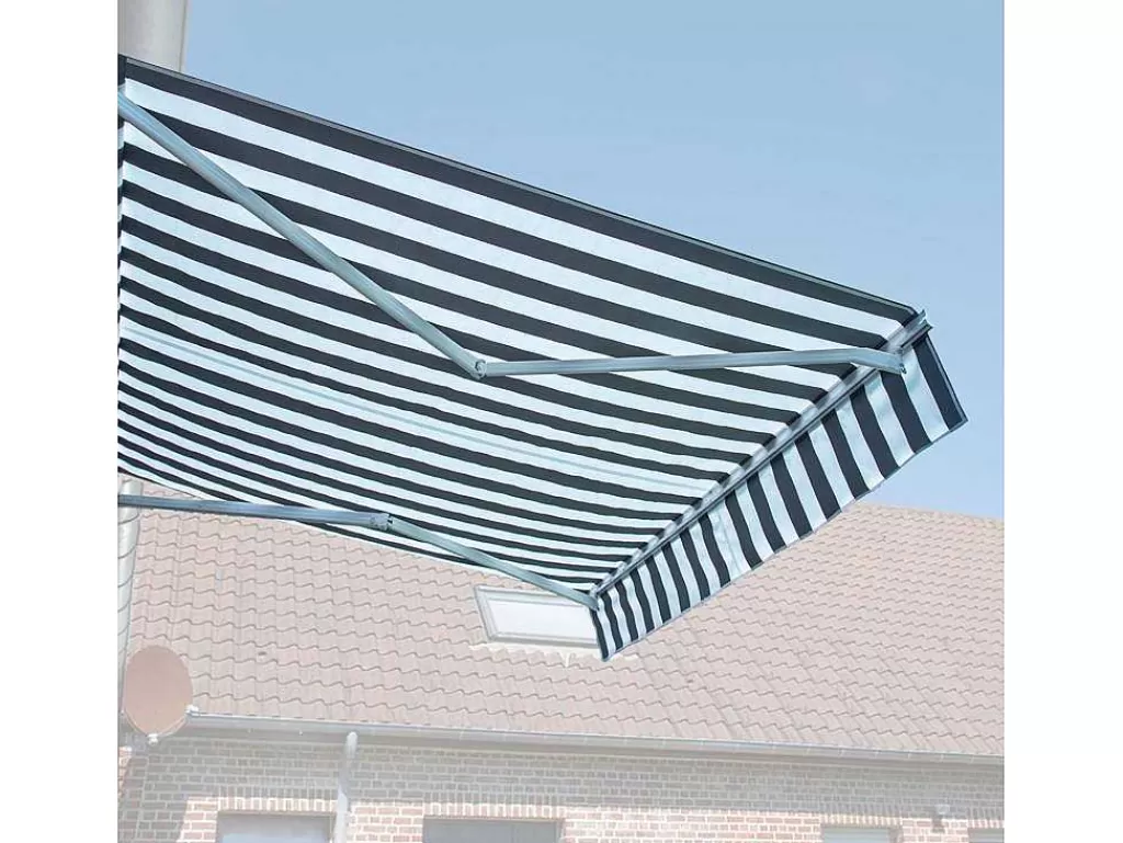 Toldo E Persiana De Exterior*Happy Garden Toldo Saule 3,95 3M Com Semi-Canopy - Tecido Branco/Cinzento Riscado E Estrutura Branca