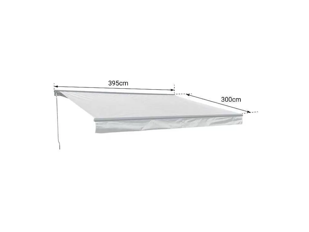 Toldo E Persiana De Exterior*Happy Garden Toldo Saule 3,95 3M Com Semi-Canopy - Tecido Branco/Cinzento Riscado E Estrutura Branca