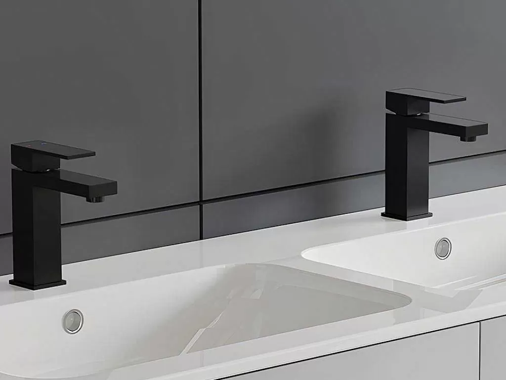 Torneira*Shower & Design Torneira Misturadora Mecanica Quadrada Em Inox Escovado Preto Mate A17,3 Cm - Canilas