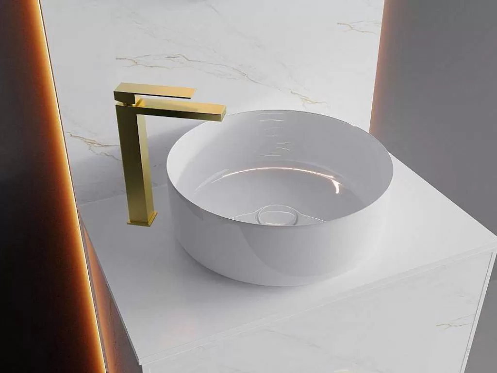 Torneira*Shower & Design Torneira Misturadora Mecanica Quadrada Sobrelevada A29,5 Cm Dourado Acabamento Acetinado - Vipava