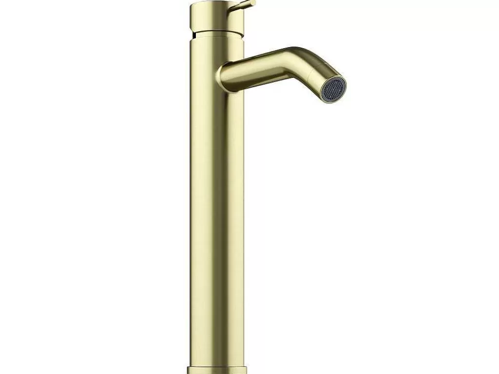 Torneira*Shower & Design Torneira Misturadora Mecanica Sobrelevada Com Extremidade Arredondada, Dourada Acabamento Acetinado - Arlanza