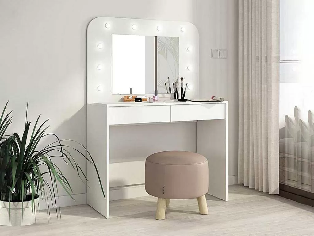 Toucador*Vente-unique Toucador Com Espelho, Leds E Espacos De Arrumação Cor Branco - Josephine