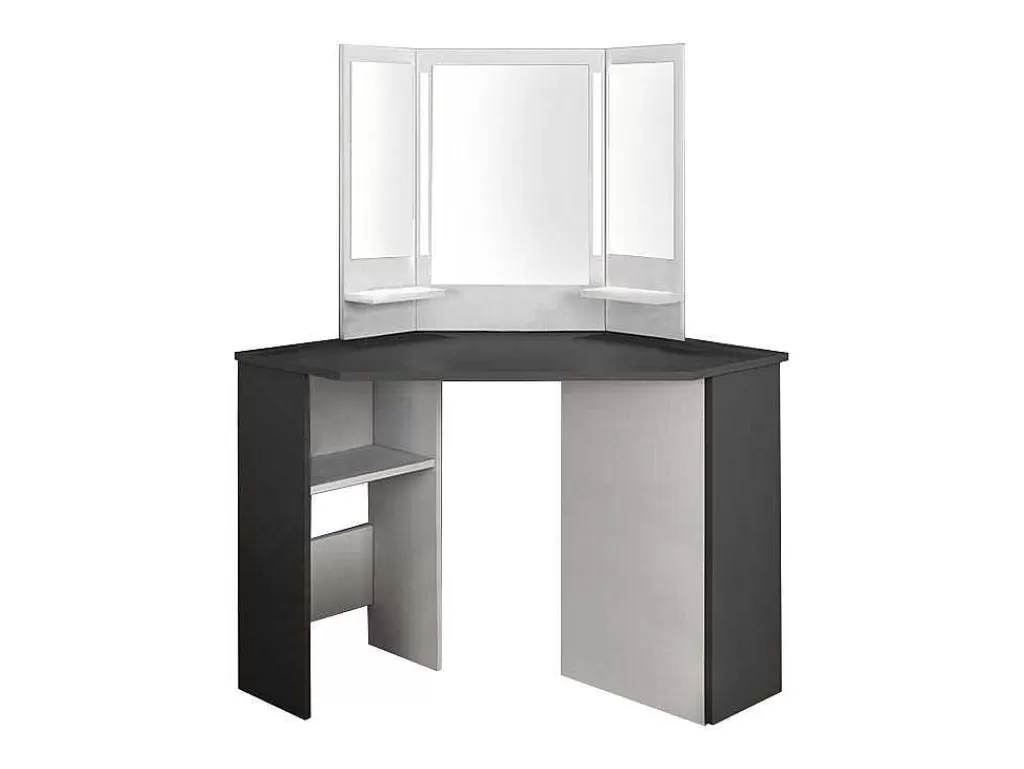 Toucador*Vente-unique Toucador De Canto - Espelho Com Leds E Arrumação - Branco E Cinza - Charlene