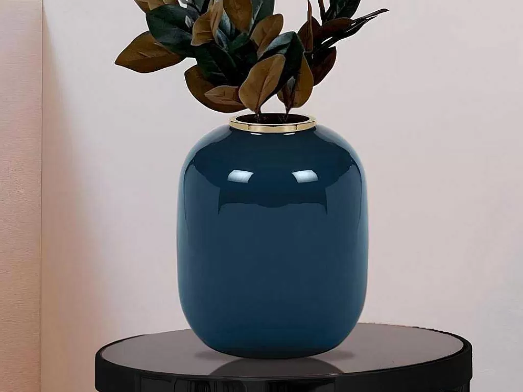 Objeto De Decoração Interior*OZAIA Vaso Em Meta Esmaltado D. 29 X A. 36 Cm Acabamento Latao Preto - Klaudia