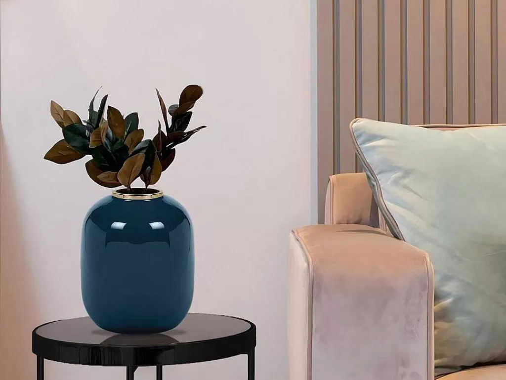 Objeto De Decoração Interior*OZAIA Vaso Em Meta Esmaltado D. 29 X A. 36 Cm Acabamento Latao Preto - Klaudia