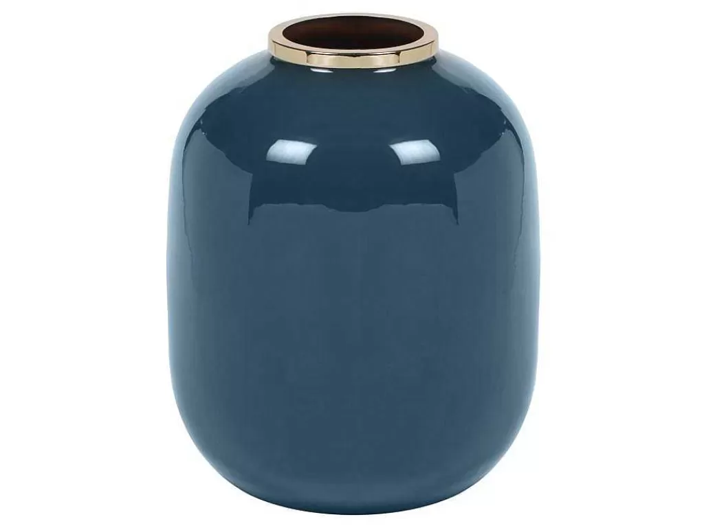 Objeto De Decoração Interior*OZAIA Vaso Em Meta Esmaltado D. 29 X A. 36 Cm Acabamento Latao Preto - Klaudia
