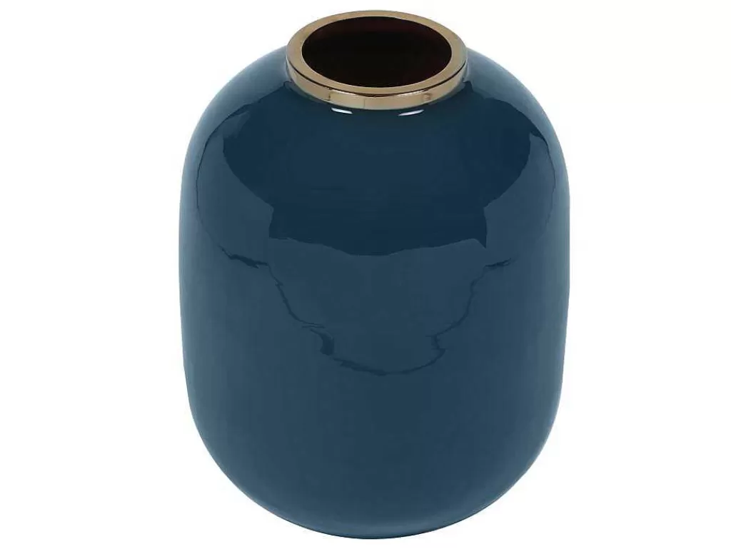 Objeto De Decoração Interior*OZAIA Vaso Em Meta Esmaltado D. 29 X A. 36 Cm Acabamento Latao Preto - Klaudia