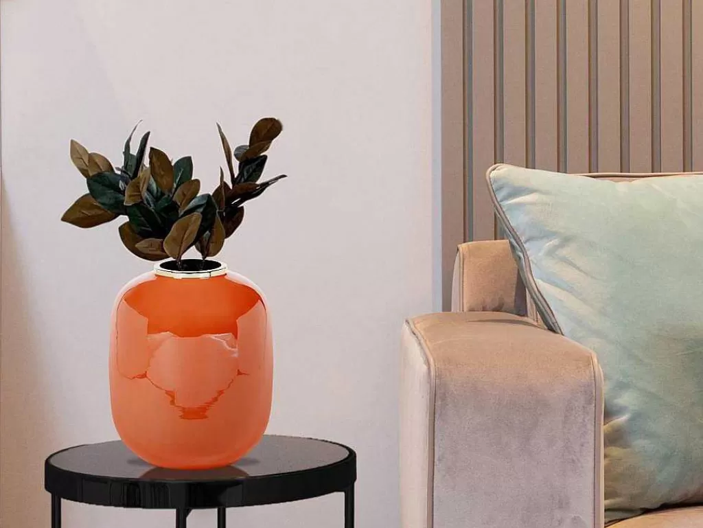 Objeto De Decoração Interior*OZAIA Vaso Em Metal Esmaltado D.29 X A.36 Cm Acabamento Latao Terracota - Klaudia
