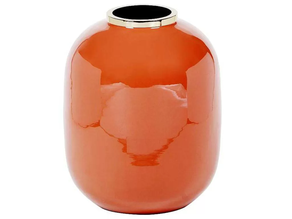 Objeto De Decoração Interior*OZAIA Vaso Em Metal Esmaltado D.29 X A.36 Cm Acabamento Latao Terracota - Klaudia