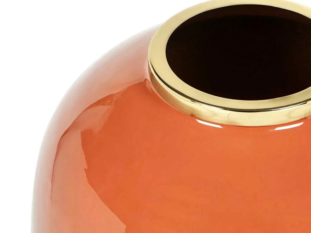Objeto De Decoração Interior*OZAIA Vaso Em Metal Esmaltado D.29 X A.36 Cm Acabamento Latao Terracota - Klaudia