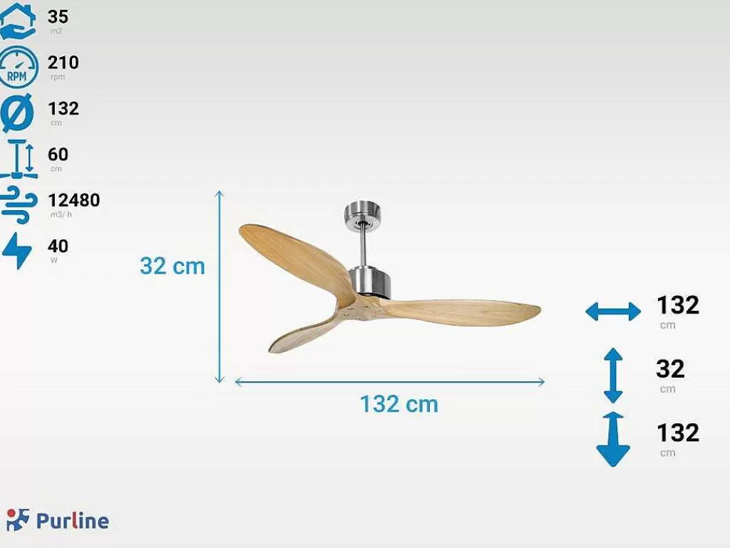 Ventilador*Purline Ventilador De Tecto O132 Cm Com Wifi Reversivel Hypersilence