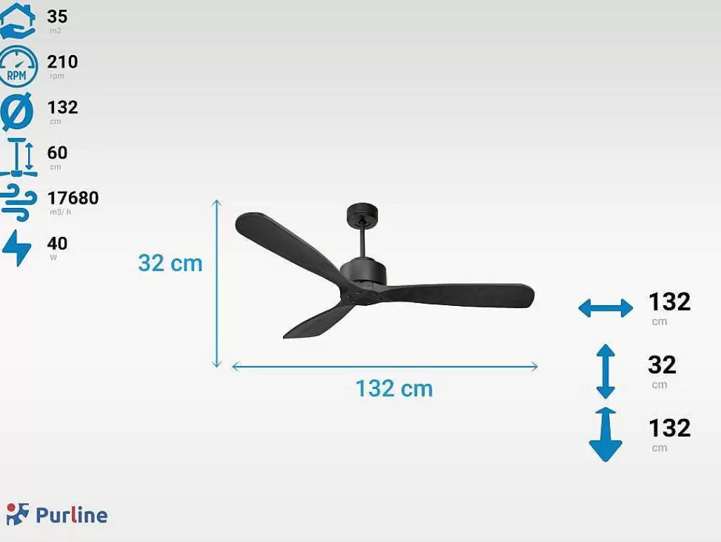 Ventilador*Purline Ventilador De Tecto O132 Cm Com Wifi Reversivel Hypersilence