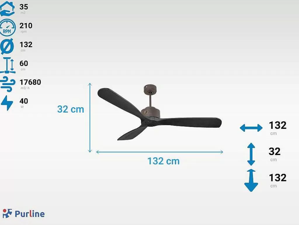 Ventilador*Purline Ventilador De Tecto O132 Cm Com Wifi Reversivel Hypersilence