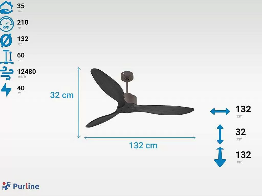 Ventilador*Purline Ventilador De Tecto O132 Cm Com Wifi Reversivel Hypersilence