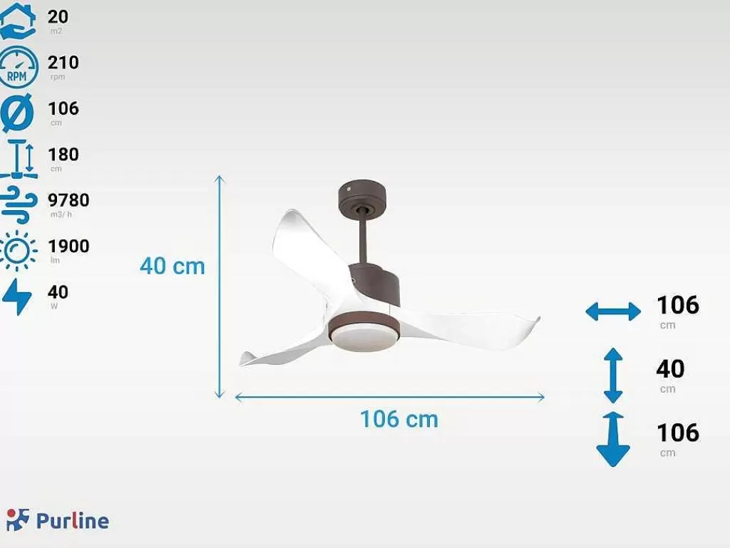 Ventilador*Purline Ventilador De Tecto Reversivel Termostato Regulavel Termostato Regulavel Wifi Motor Dc Tectos Inclinados 2/3 Laminas Memória Hypersilence