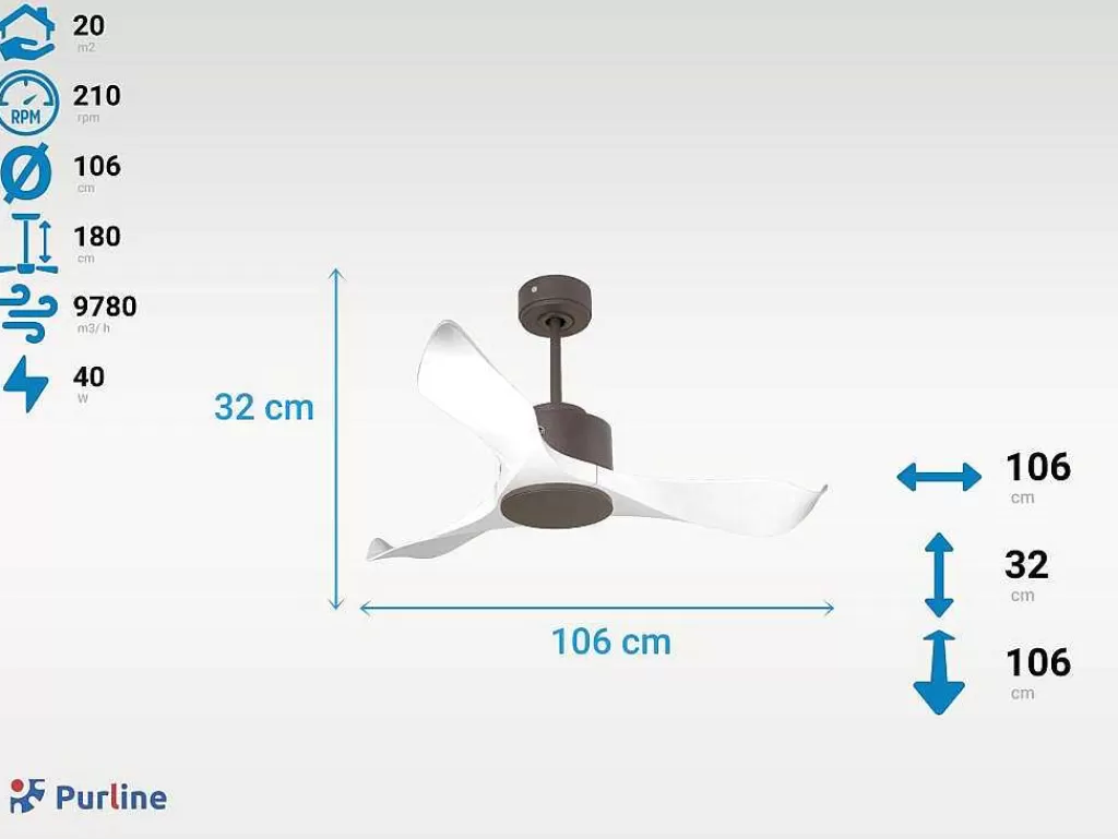 Ventilador*Purline Ventilador De Tecto Reversivel Termostato Regulavel Termostato Regulavel Wifi Motor Dc Tectos Inclinados 2/3 Laminas Memória Hypersilence