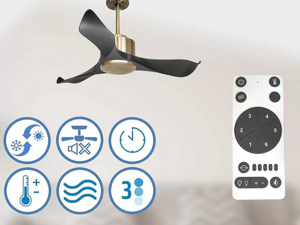 Ventilador*Purline Ventilador De Tecto Reversivel Termostato Regulavel Termostato Wifi Motor Dc Tectos Inclinados Controlo Remoto Adaptador De Luz De Tres Tons 2/3 Laminas Memória Hipersilenciosa